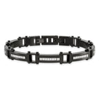 Stainless Steel Polished Black IP-plated with Cubic Zirconia Bracelet with . Extension for Men