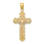 14K Tri-Color Gold Crucifix Pendant with Diamond-Cut Detailing 43mm