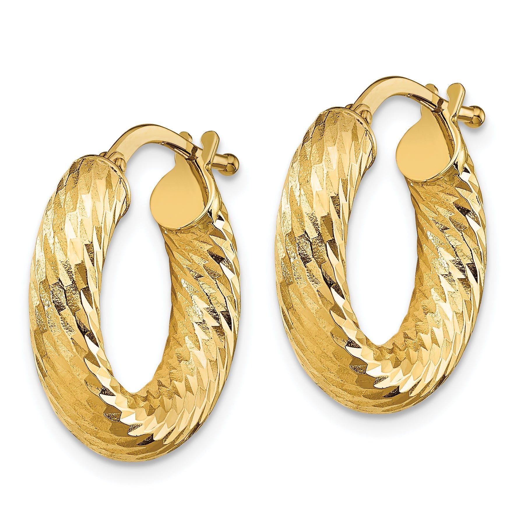 14k 4x10mm Diamond-cut Round Hoop Earrings Secondary image