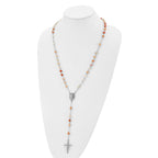 Agate Bead Rosary Necklace in Stainless Steel