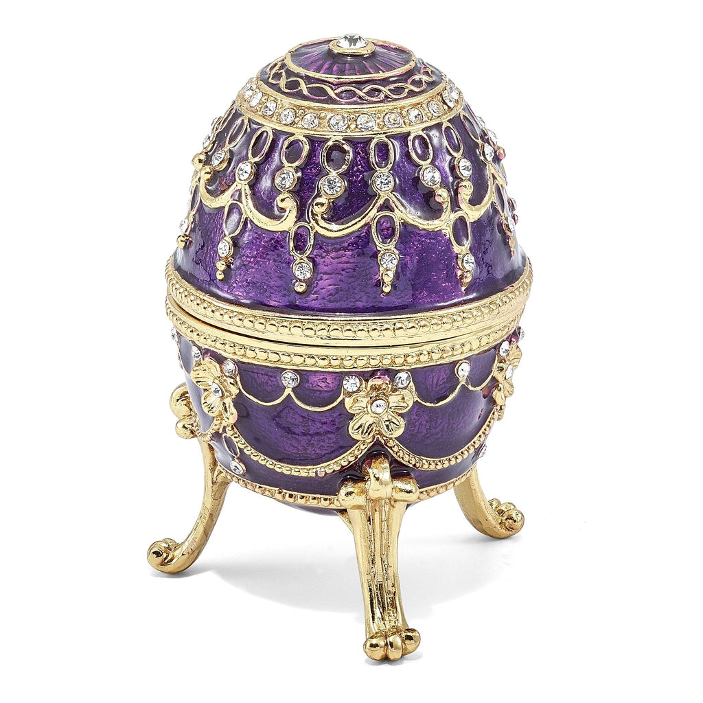 Luxury Giftware by Jere Pewter Bejeweled Crystals Gold-tone Enameled IMPERIAL PURPLE (Plays Unchained Melody) Musical Egg with Matching 18 Inch Necklace