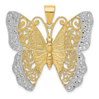 14K Gold Filigree Butterfly Pendant with Rhodium Accents & Diamond-Cut Design