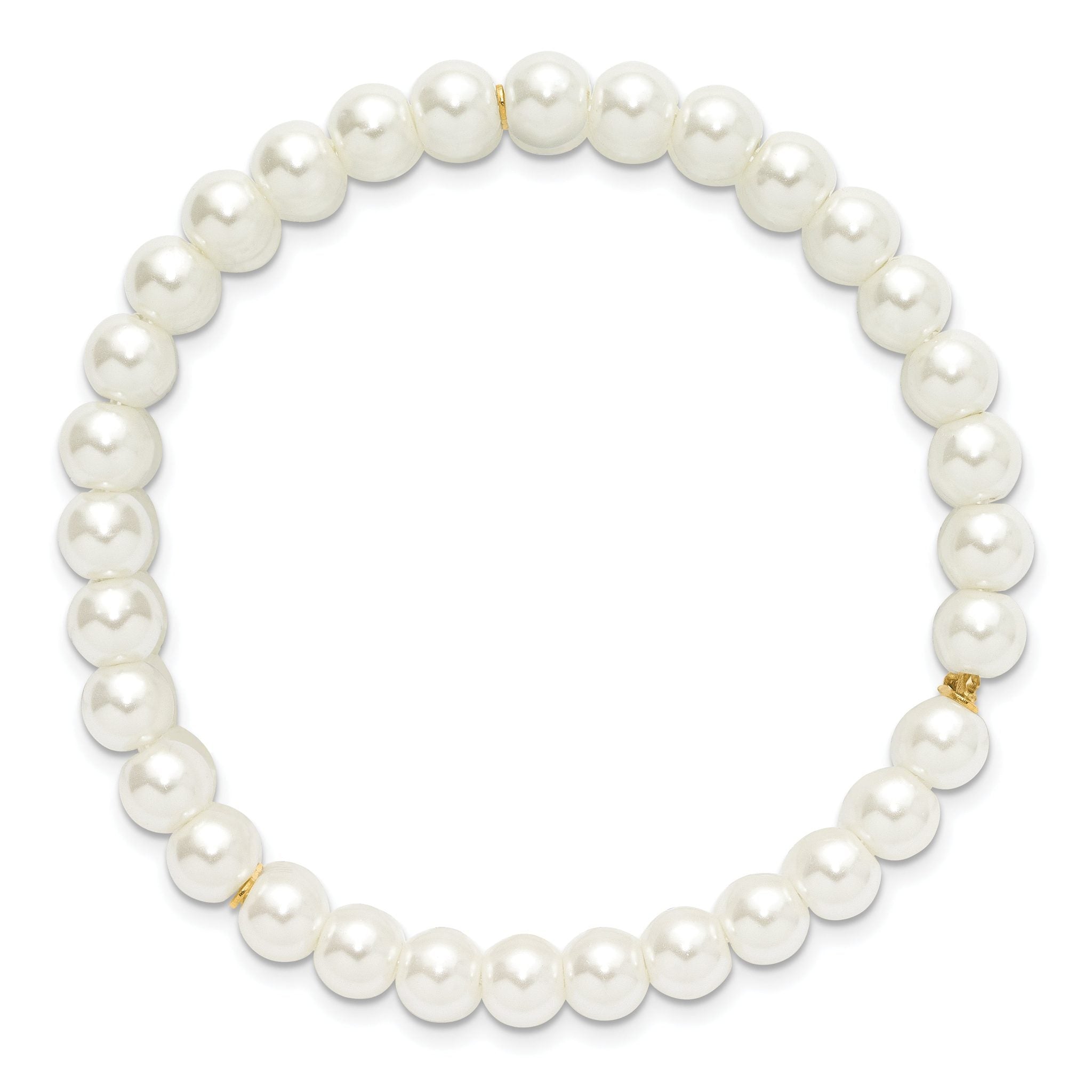 1928 Jewelry Gold-tone 6mm Ivory Cultura Imitation Pearl 3 Row Stretch Bracelet Secondary image