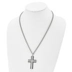 Chisel Stainless Steel Brushed and Polished Black IP-plated Edges with CZ Cross Pendant on a 22 inch Curb Chain Necklace