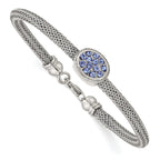 Stainless Steel Polished and Textured Blue Crystal Bracelet for Women