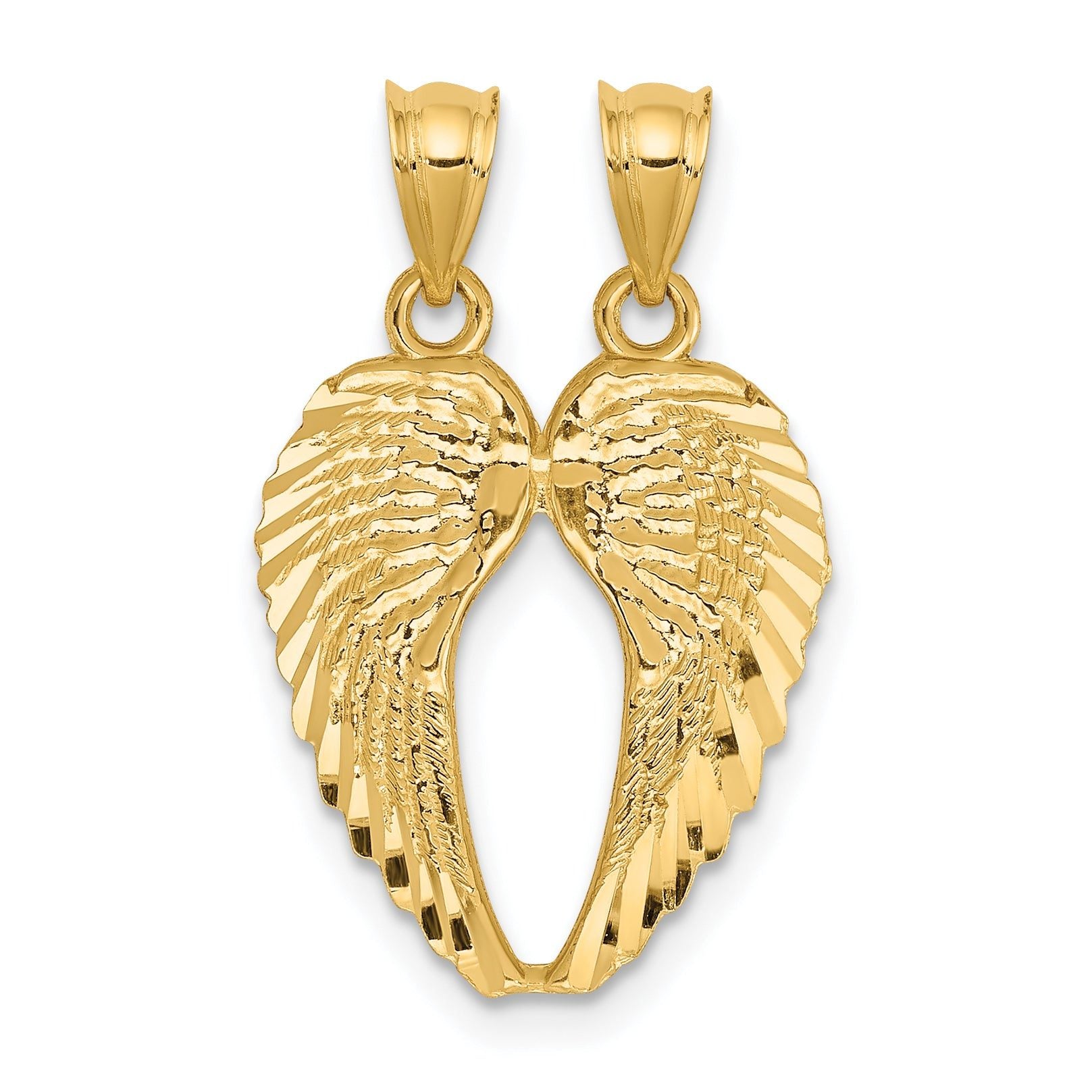 14K Yellow Gold Diamond-Cut Break Apart Wings Pendant for Unisex Elegance Main image