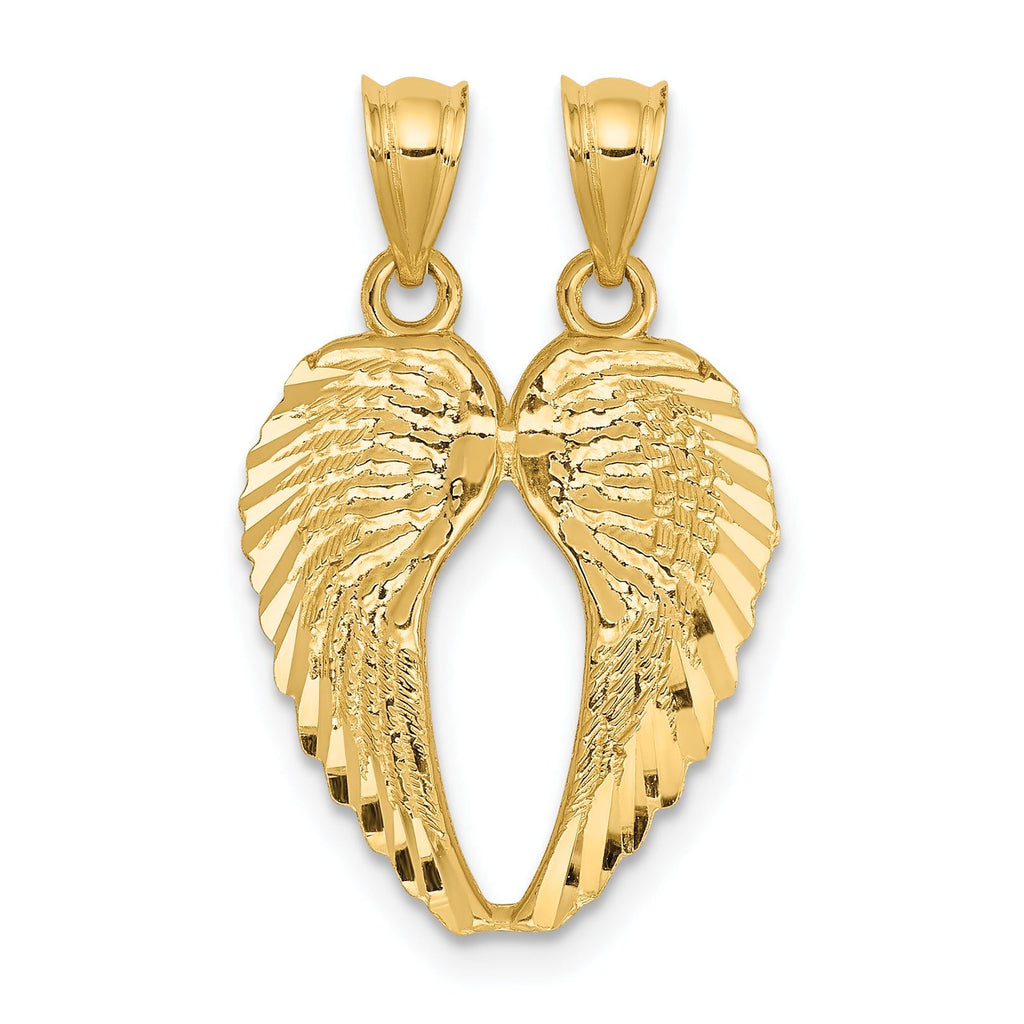 14K Yellow Gold Diamond-Cut Break Apart Wings Pendant for Unisex Elegance