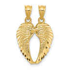 14K Yellow Gold Diamond-Cut Break Apart Wings Pendant for Unisex Elegance