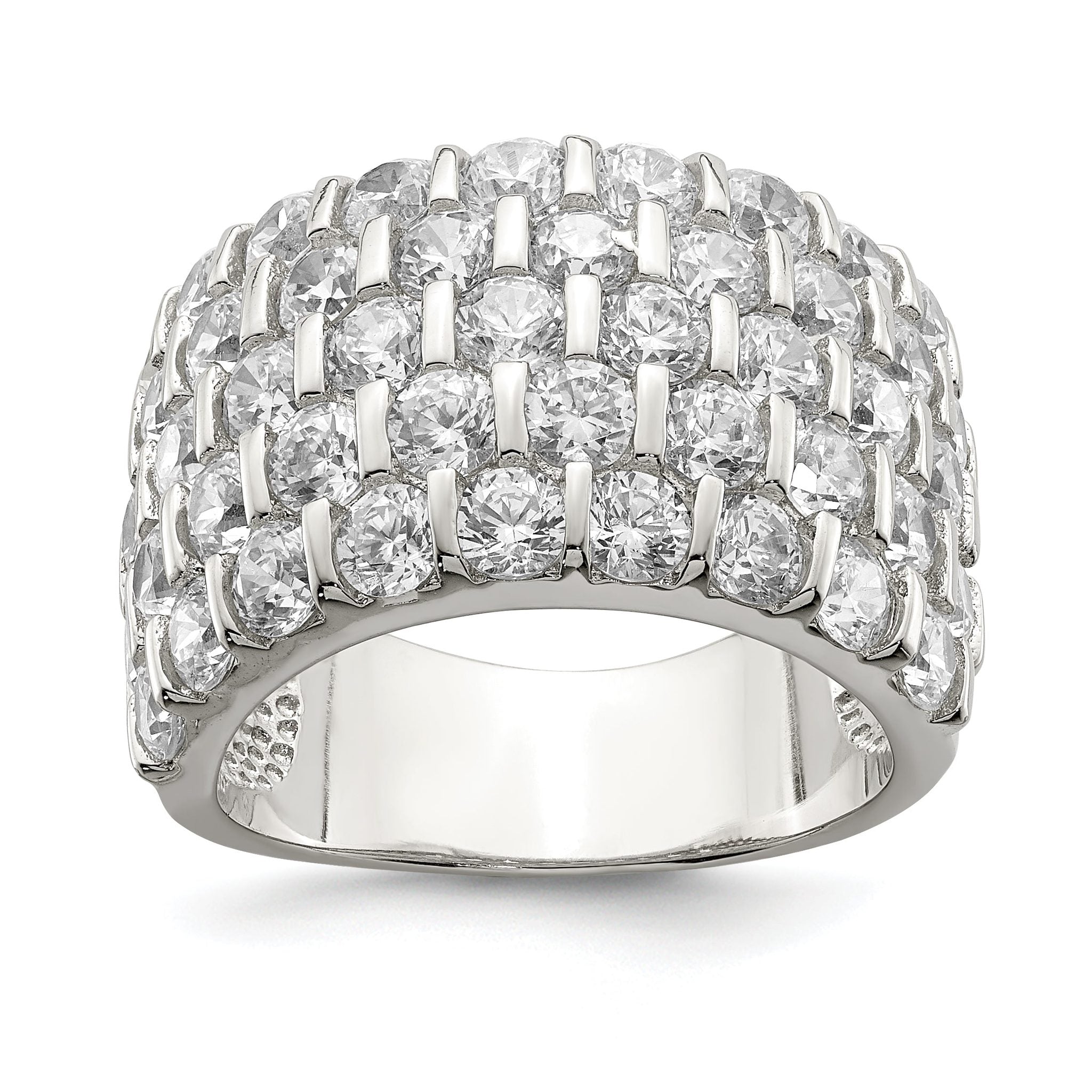 Sterling Silver Rhodium-plated CZ Wide Band Ring Main image