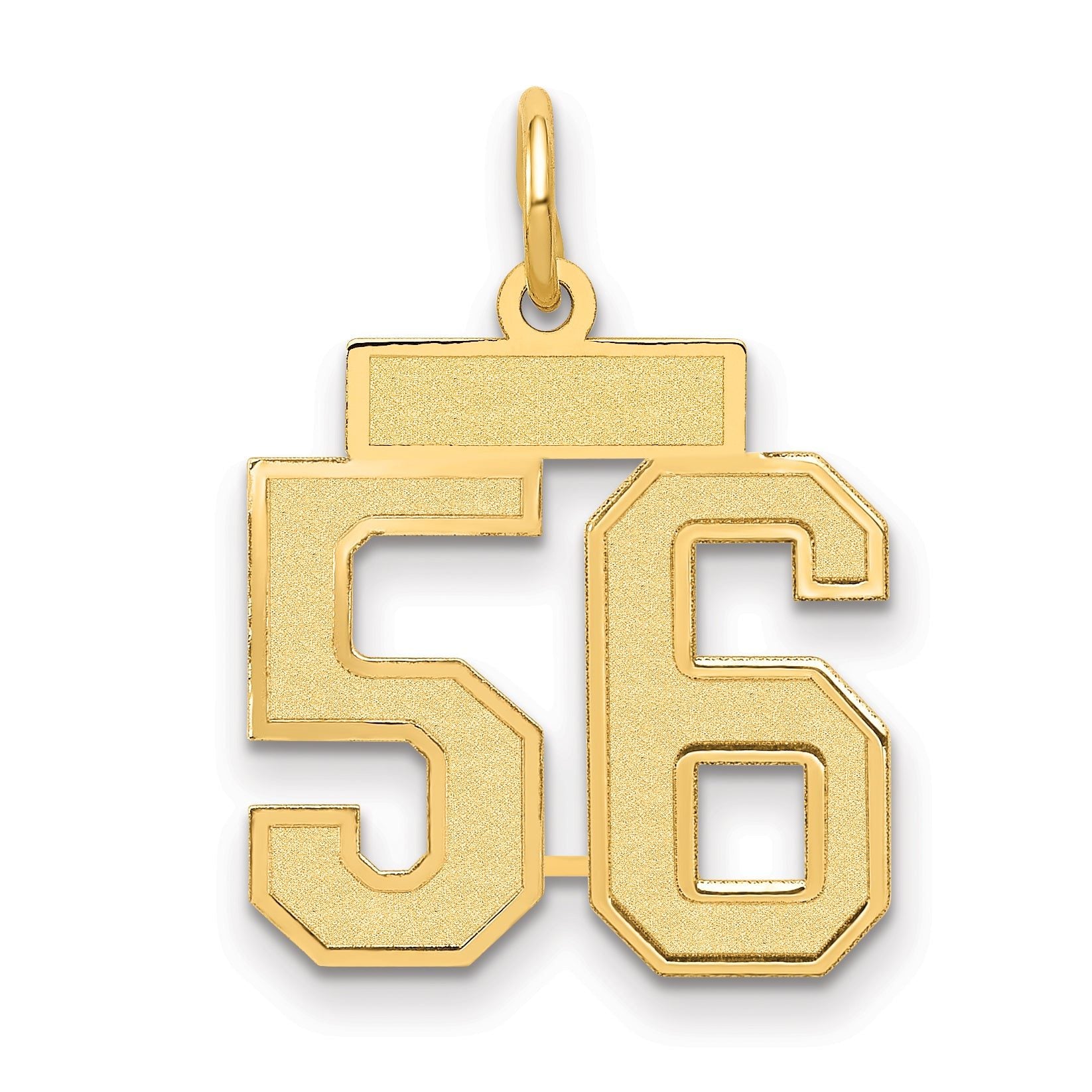 14K Gold Satin Number 56 Charm with Brushed Finish  Small, Laser Cut Design Main image