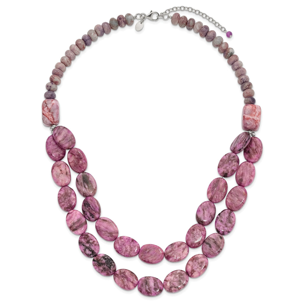 Sterling Silver Charoite, Jade, Pink and Purple Jasper With 2in ext Necklace