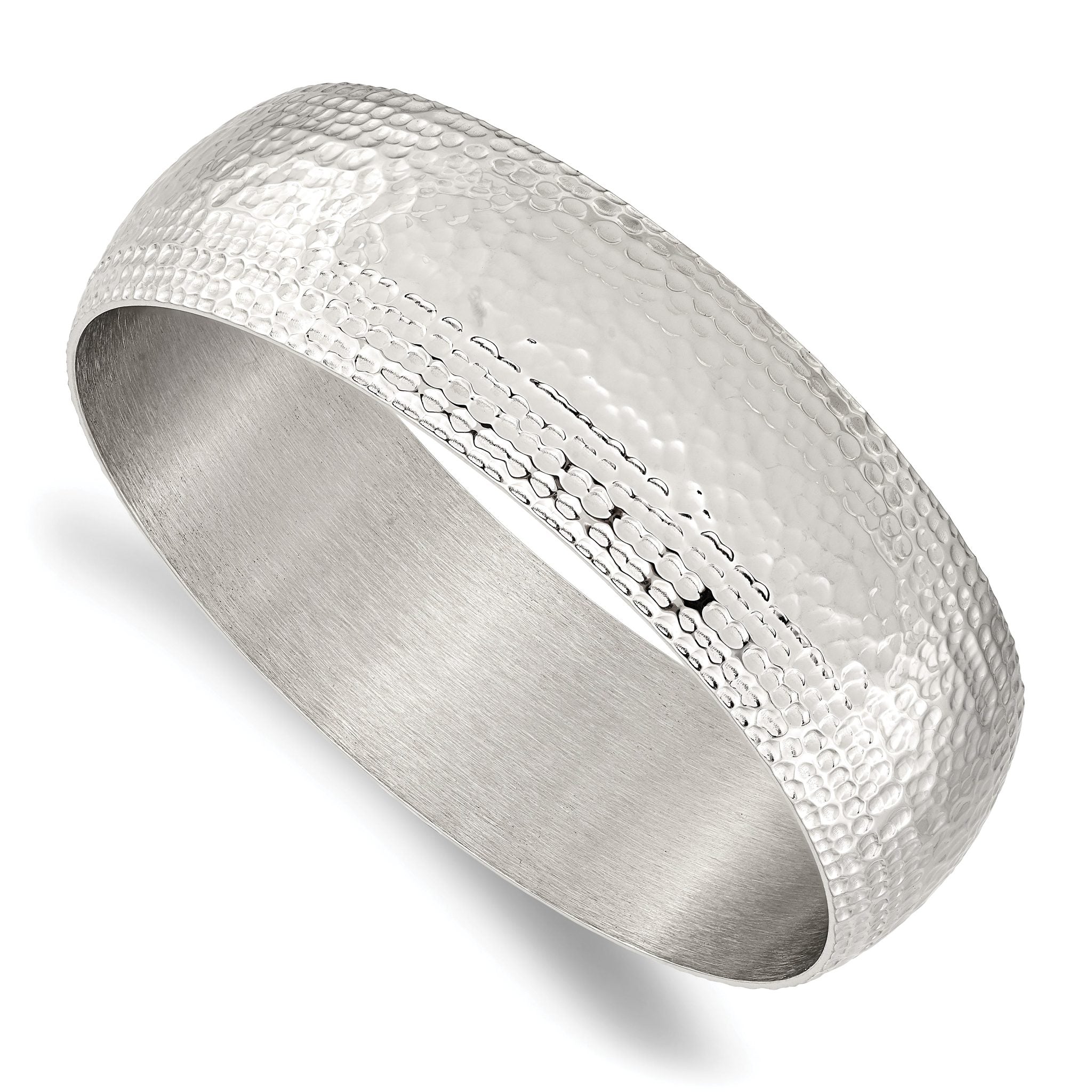 Stainless Steel Brushed and Polished Hammered Bangle Bracelet for Women