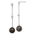Sophia Jewelers Sterling Silver CZ & Black Pearl Dangle Earrings Elegant Gift Ready