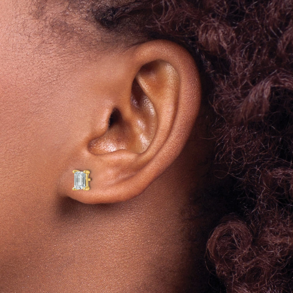 14K Yellow Gold 1 1/2 ct Certified Lab-Created Diamond VS/SI+ G+, Octagon / Emerald-Cut 4-Prong Stud Earrings