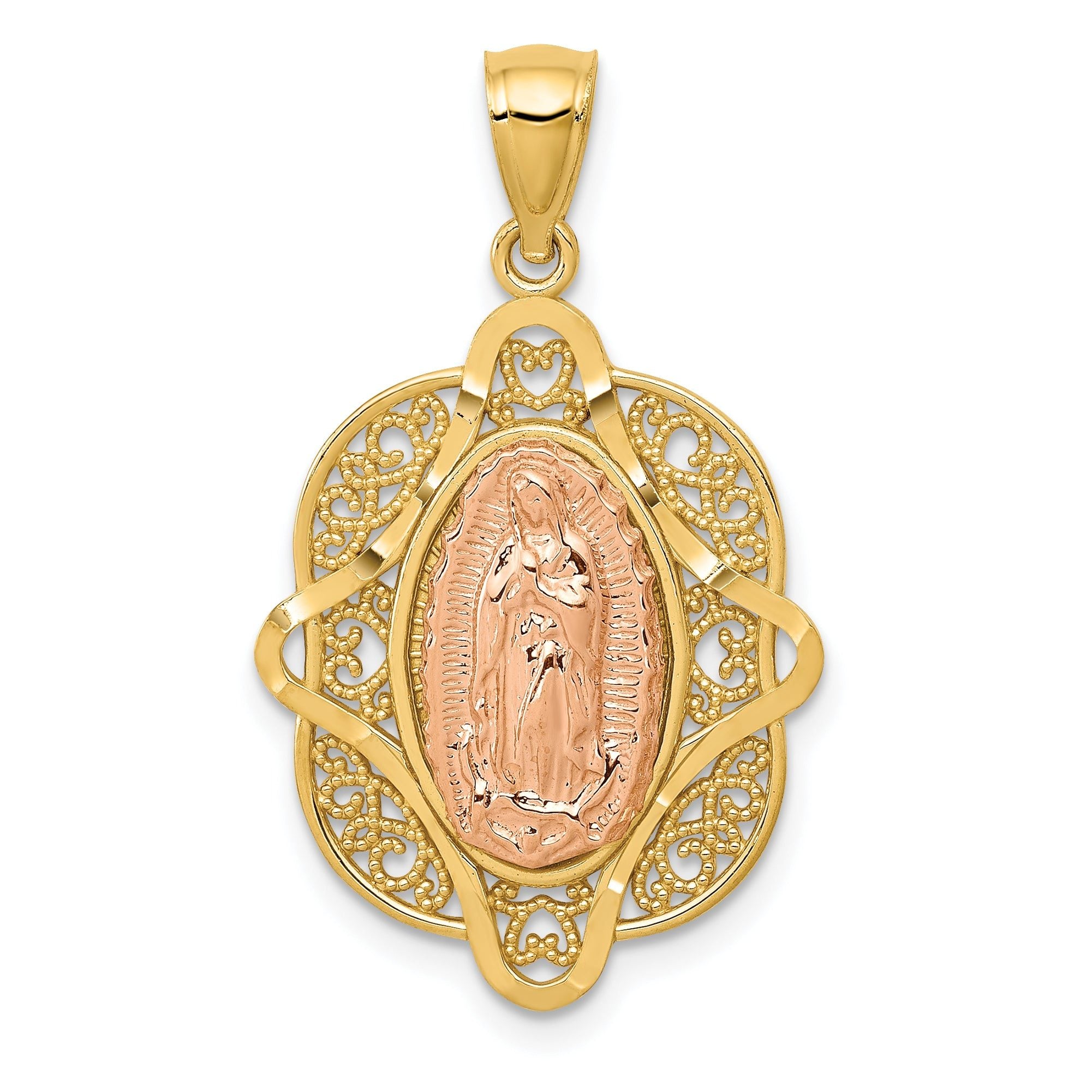 14K Two-Tone Gold Virgin Mary Pendant with Polished Finish Main image