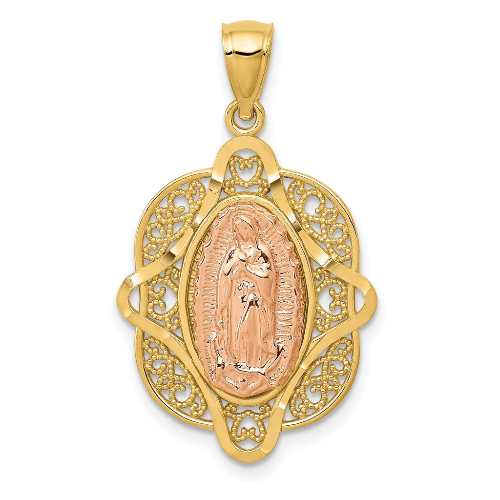 14K Two-Tone Gold Virgin Mary Pendant with Polished Finish