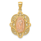 14K Two-Tone Gold Virgin Mary Pendant with Polished Finish