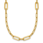 14K Polished Textured Greek Key Paperclip Link Necklace