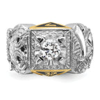 14k Two-tone Men's Polished and Textured Double Eagle Masonic Shriner's Ring Mounting, Mounting Only