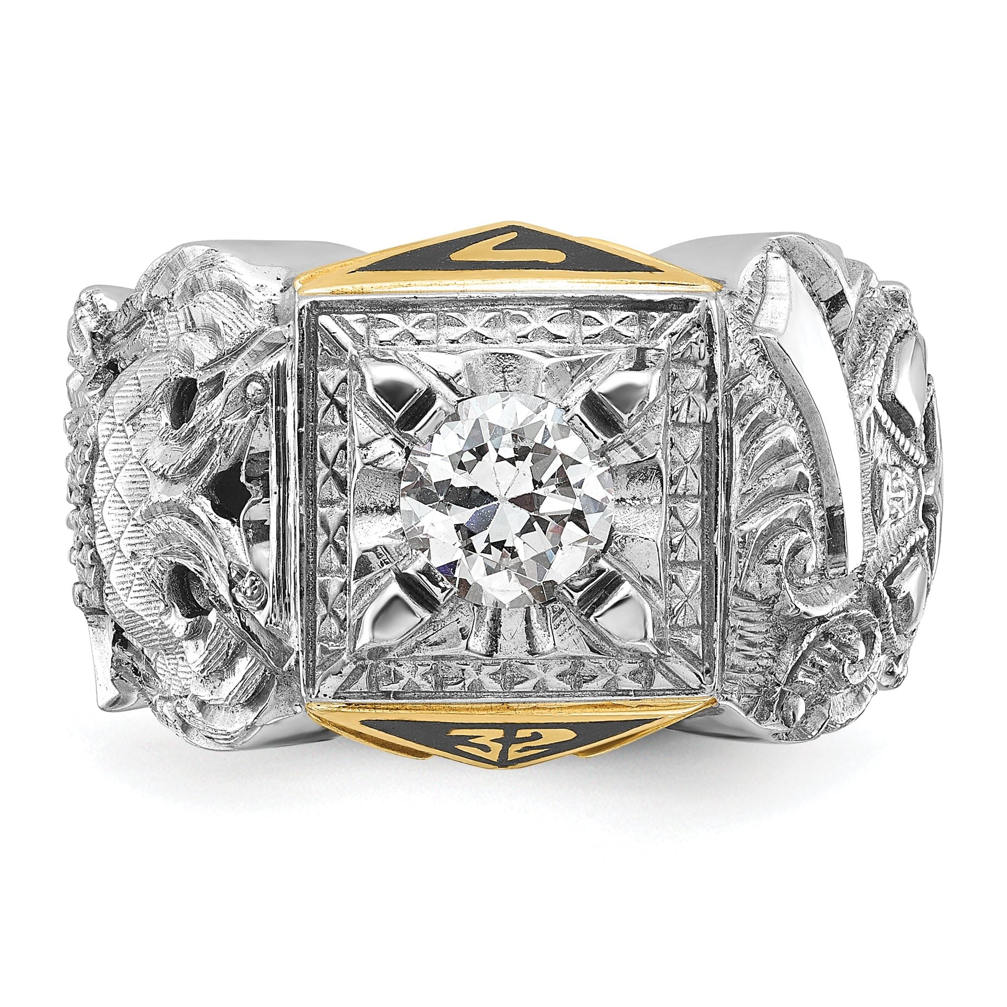 14k Two-tone Men's Polished and Textured Double Eagle Masonic Shriner's Ring Mounting, Mounting Only