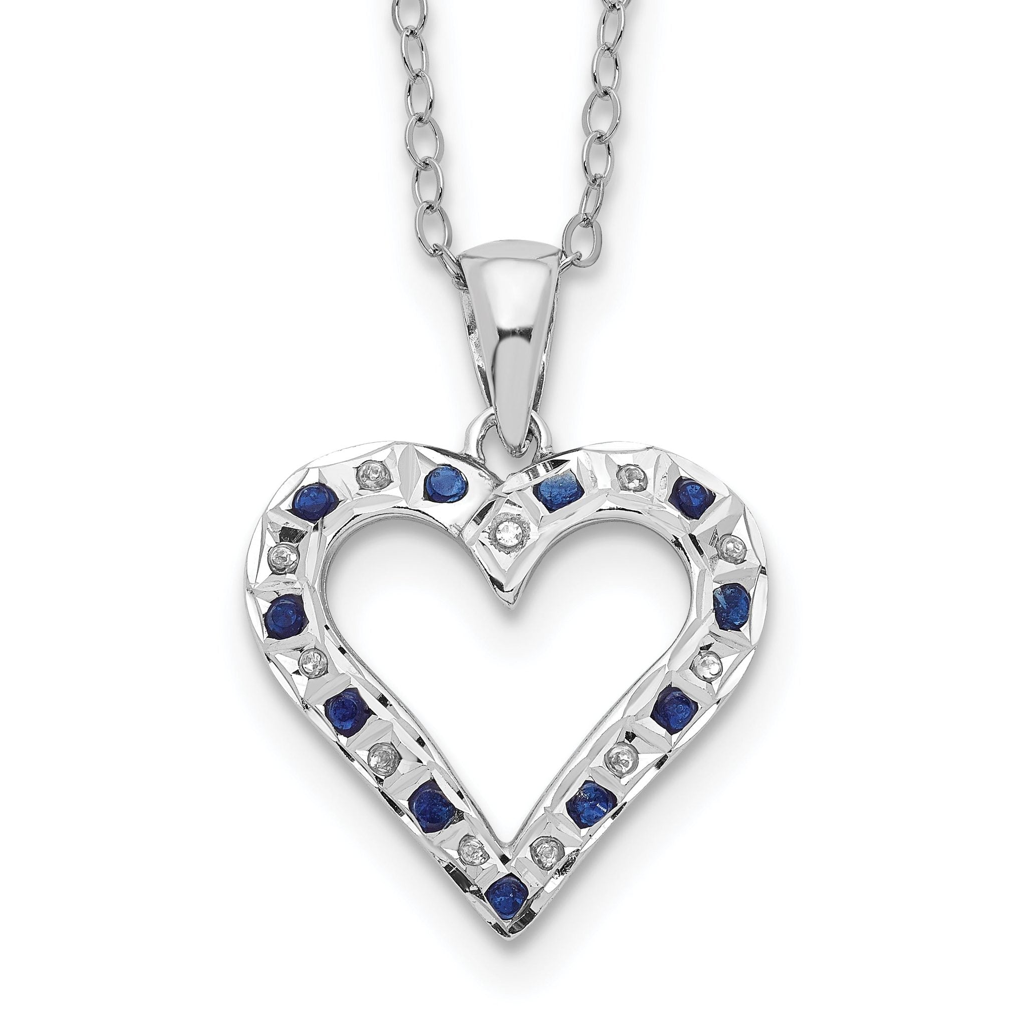 Sophia Jewelers Sterling Silver Platinum-Plated Heart Necklace with Diamond & Sapphire Main image