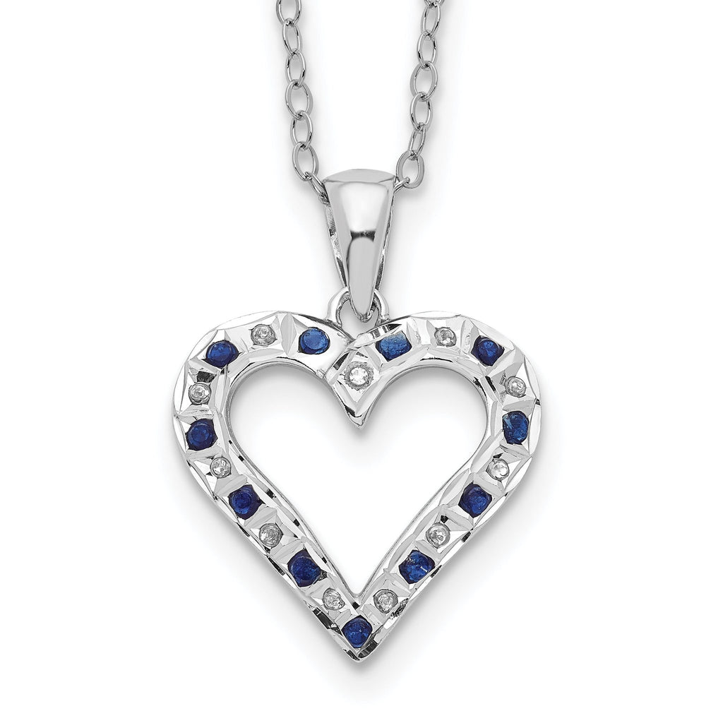 Sophia Jewelers Sterling Silver Platinum-Plated Heart Necklace with Diamond & Sapphire