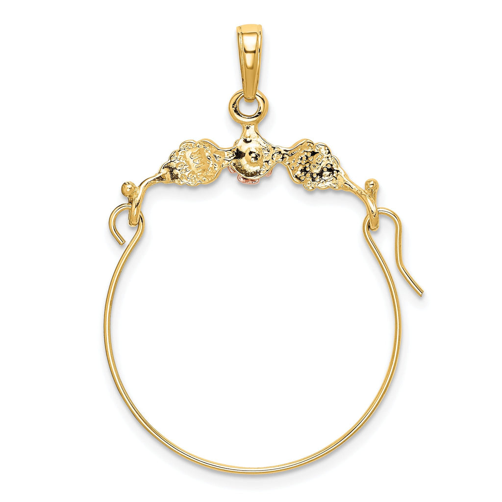 14K Two-Tone Gold Leaf and Flower Charm Holder Elegant Solid Design