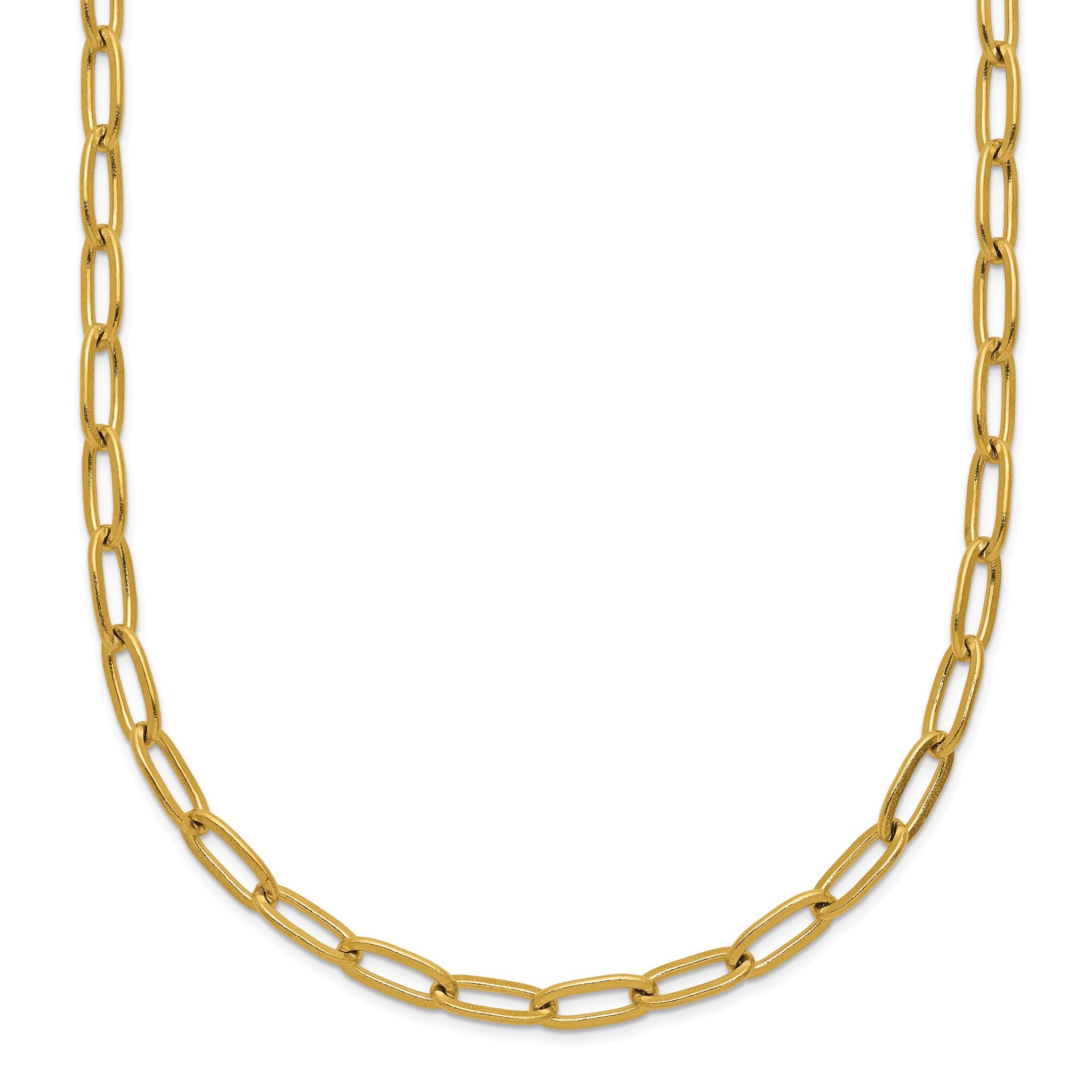 Chisel Stainless Steel Polished Yellow IP-plated Elongated Open Link Paperclip 15 inch Necklace with 2 inch Extension Main image