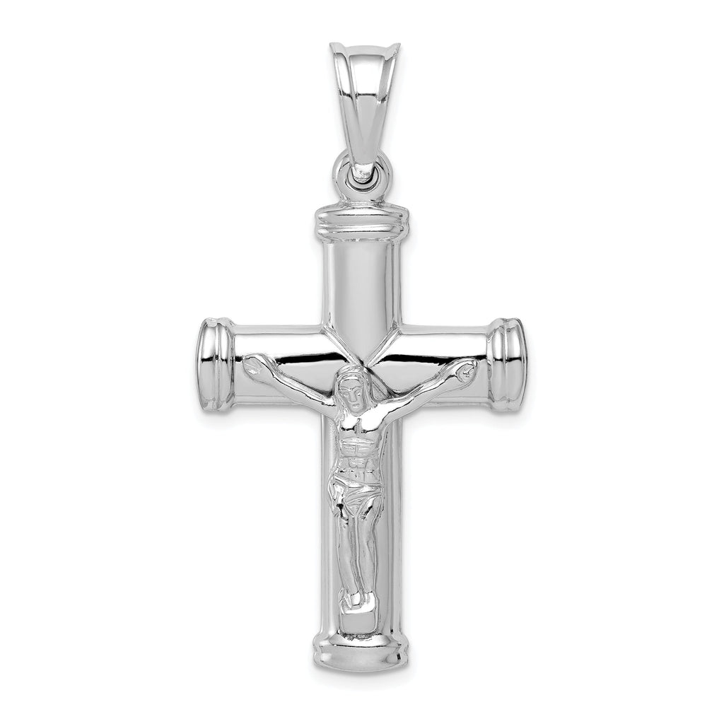 Sterling Silver 925 Polished 3D Latin Crucifix Rhodium-Plated Pendant