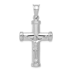 Sterling Silver 925 Polished 3D Latin Crucifix Rhodium-Plated Pendant
