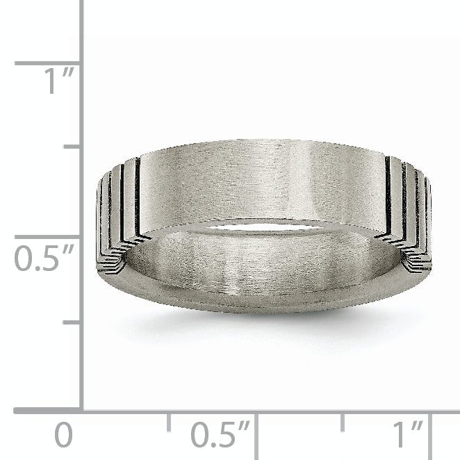 Grooved Brushed Wedding Band in Titanium, 6mm