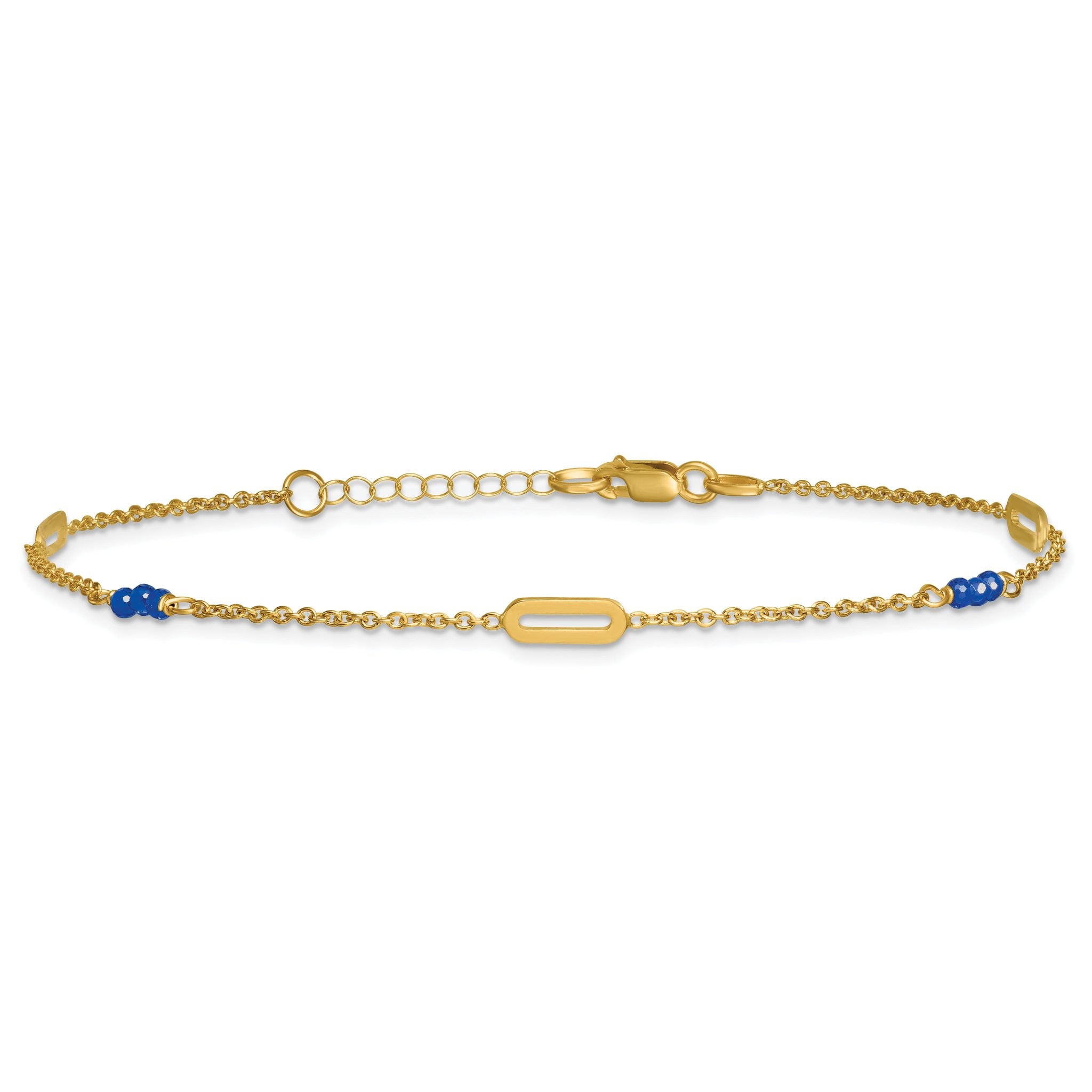 14k Polished Blue Spinel Beads and Ovals 9 inch Plus 1 inch Extender - Total 10 inch Anklet Secondary image