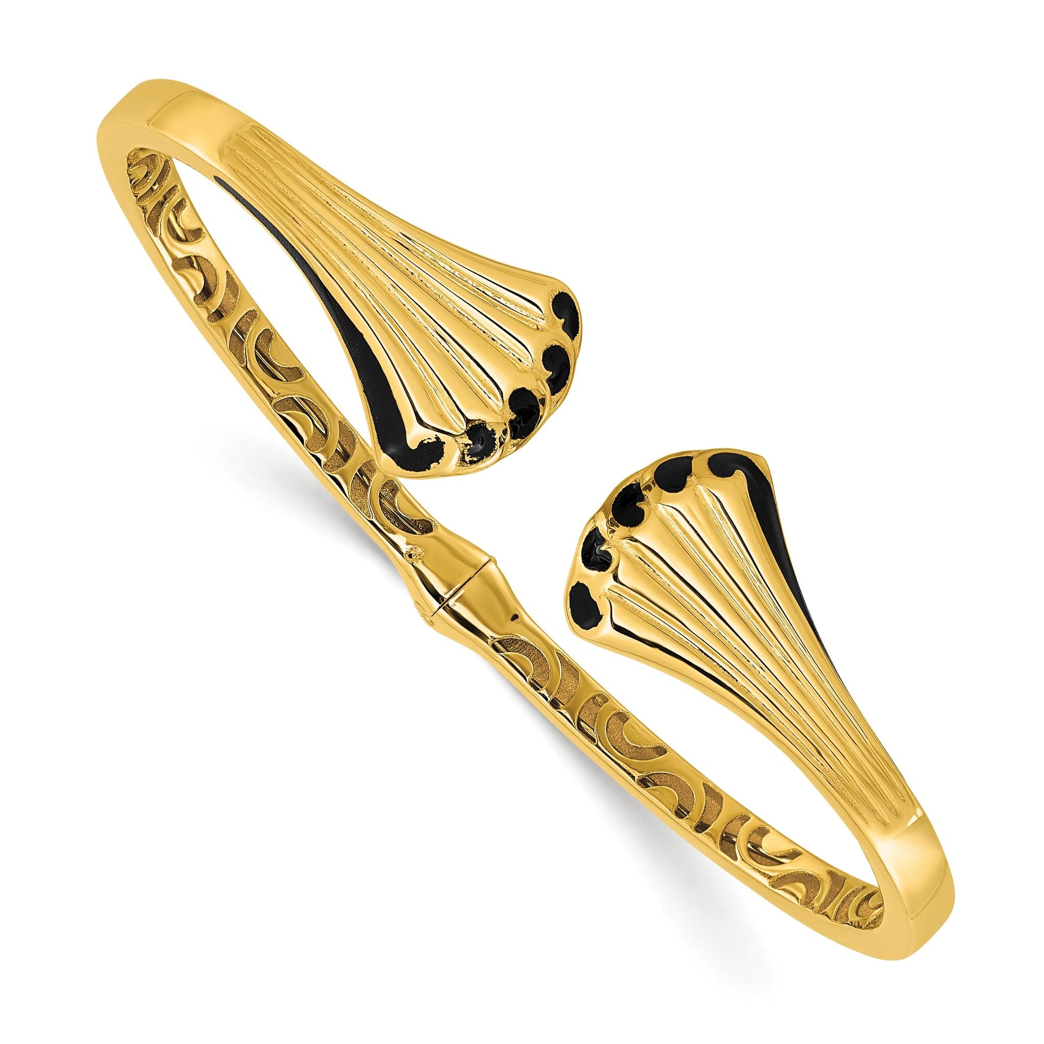 14K w/Black Enamel Polished Fancy Hinged Cuff Bangle Main image