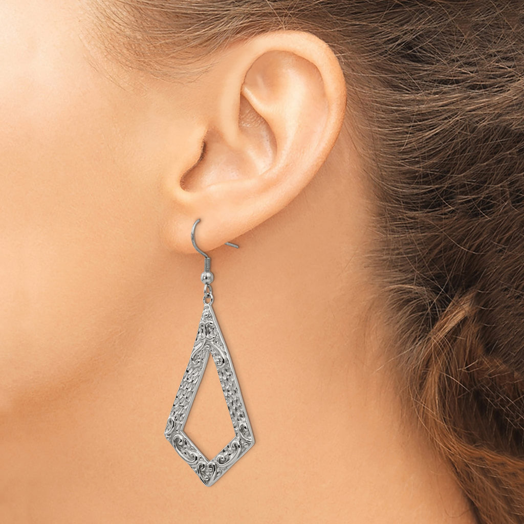 Stainless Steel Polished Geometric Textured Drop Dangle Earrings for Women