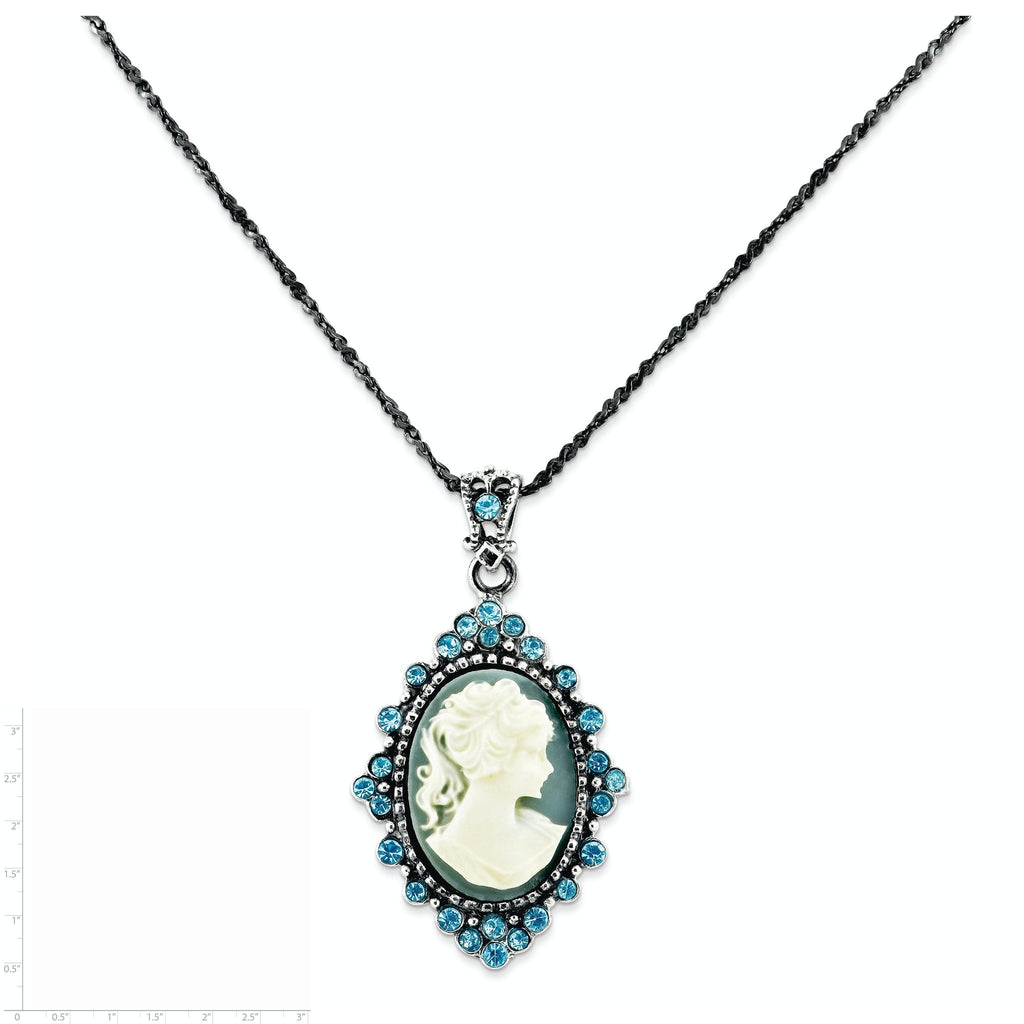 Antiqued Sterling Silver Cameo Necklace with Crystal Resin