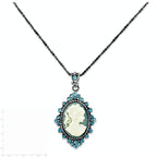 Antiqued Sterling Silver Cameo Necklace with Crystal Resin