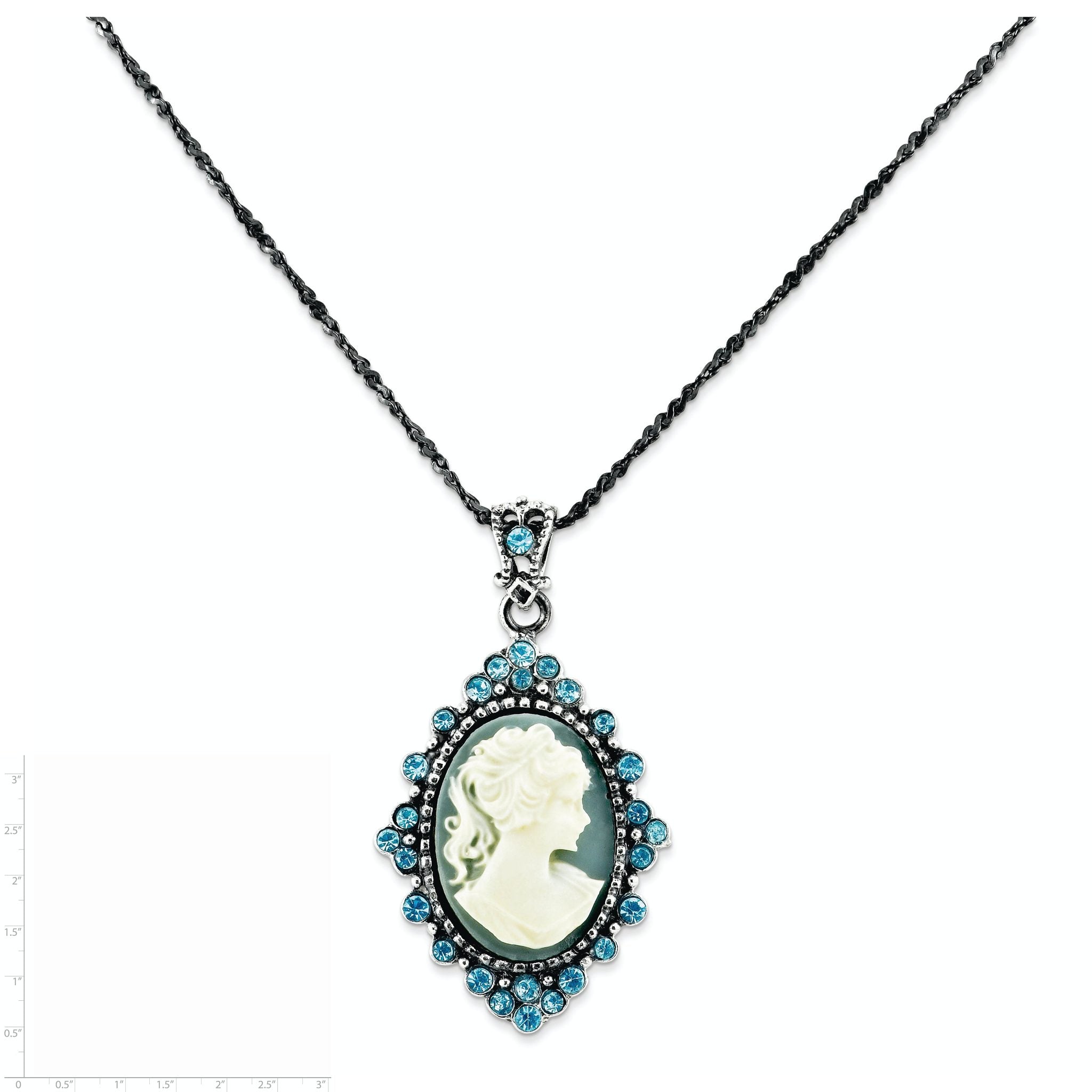 Antiqued Sterling Silver Cameo Necklace with Crystal Resin