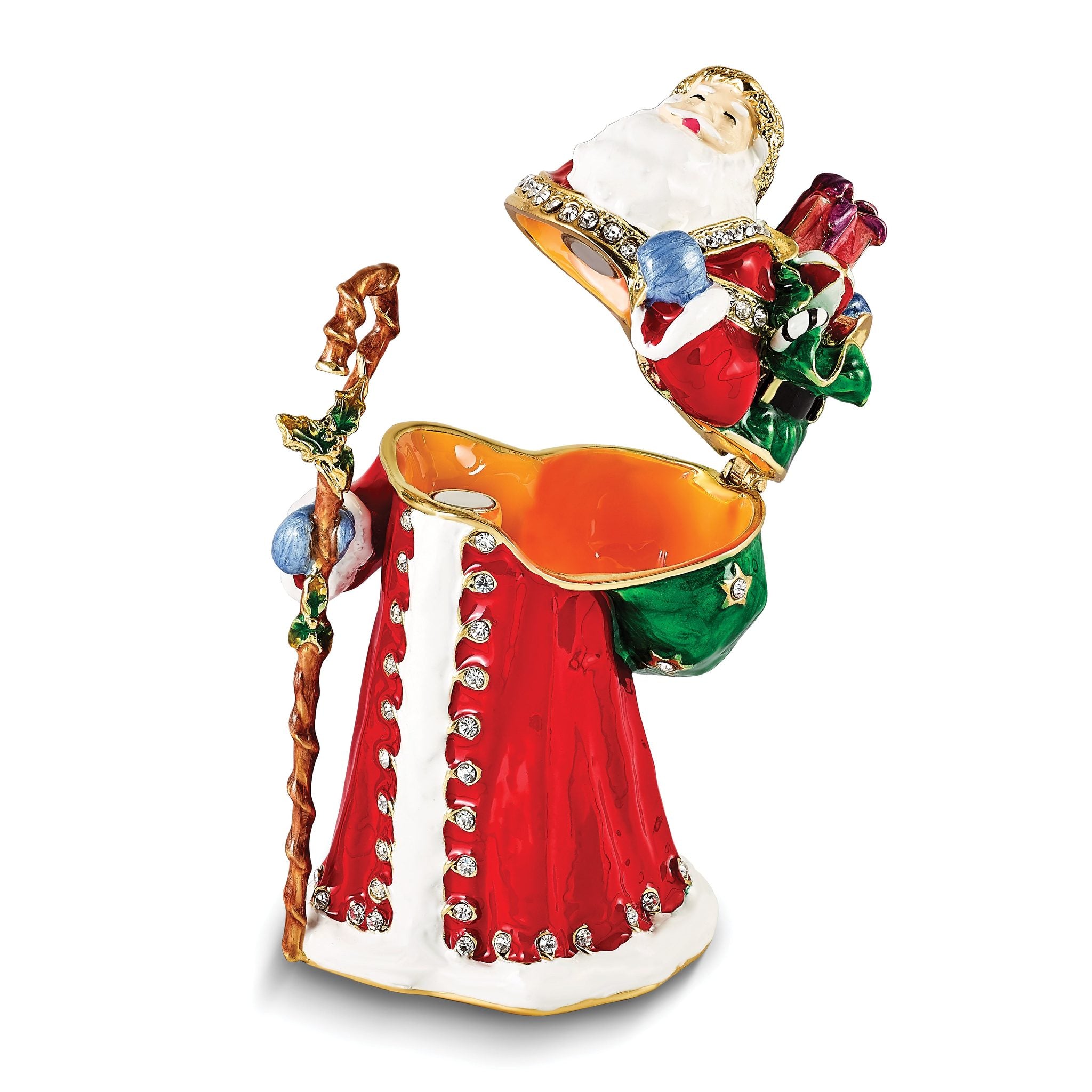 Luxury Giftware by Jere Bejeweled Crystals Gold-tone Enameled NOBLE Santa with Gifts & Staff Trinket Box with Matching 18 Inch Necklace Secondary image