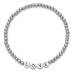 Stainless Steel Antiqued and Polished Love 4mm Beaded Stretch Bracelet for Women