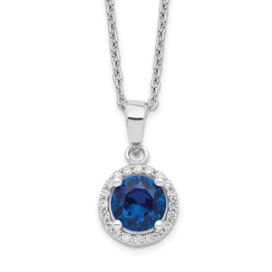 Blue 20-Stone Cubic Zirconia Necklace in Sterling Silver with Extender, 18 Inch - Sophia Jewelers