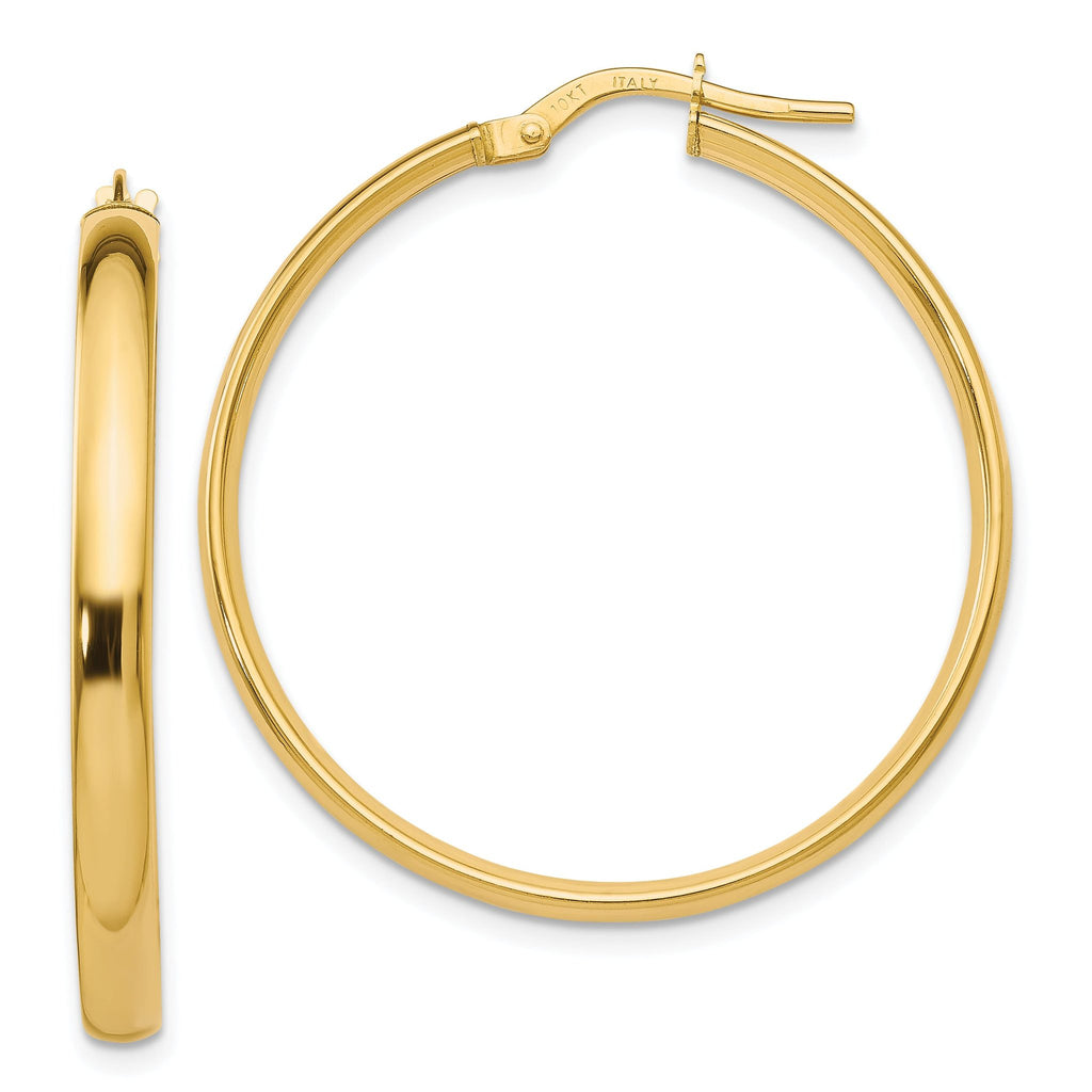 10K Gold Polished Hoop Earrings with Hollow Design and Lifetime Warranty