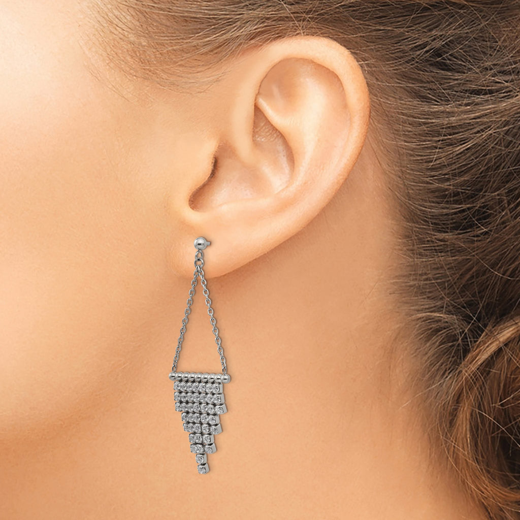 Stainless Steel Polished Cubic Zirconia Drop Dangle Earrings for Women