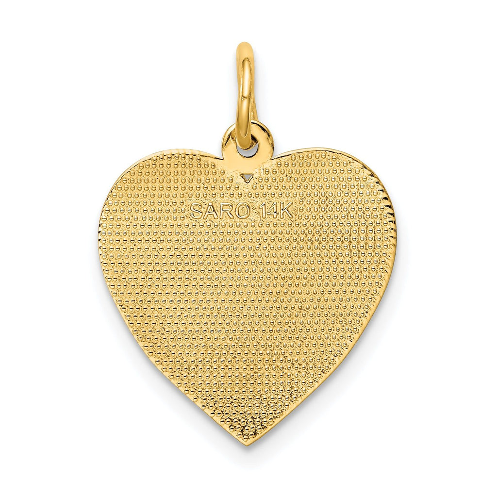 14K Gold Grandma Heart Charm with Textured Back Elegant Design
