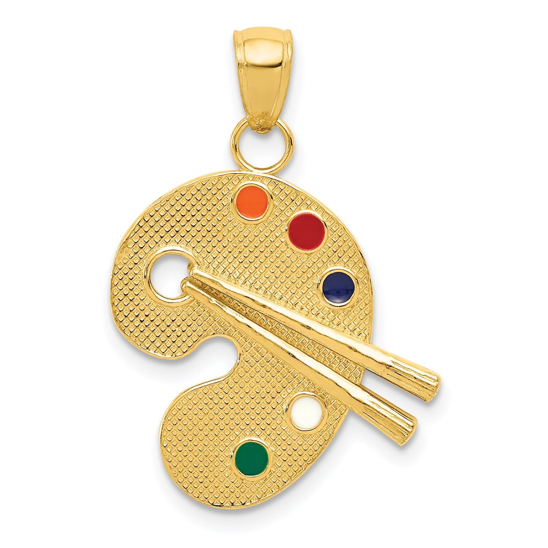 14K Gold Enameled Artist Palette Pendant with Multi-Color Accents
