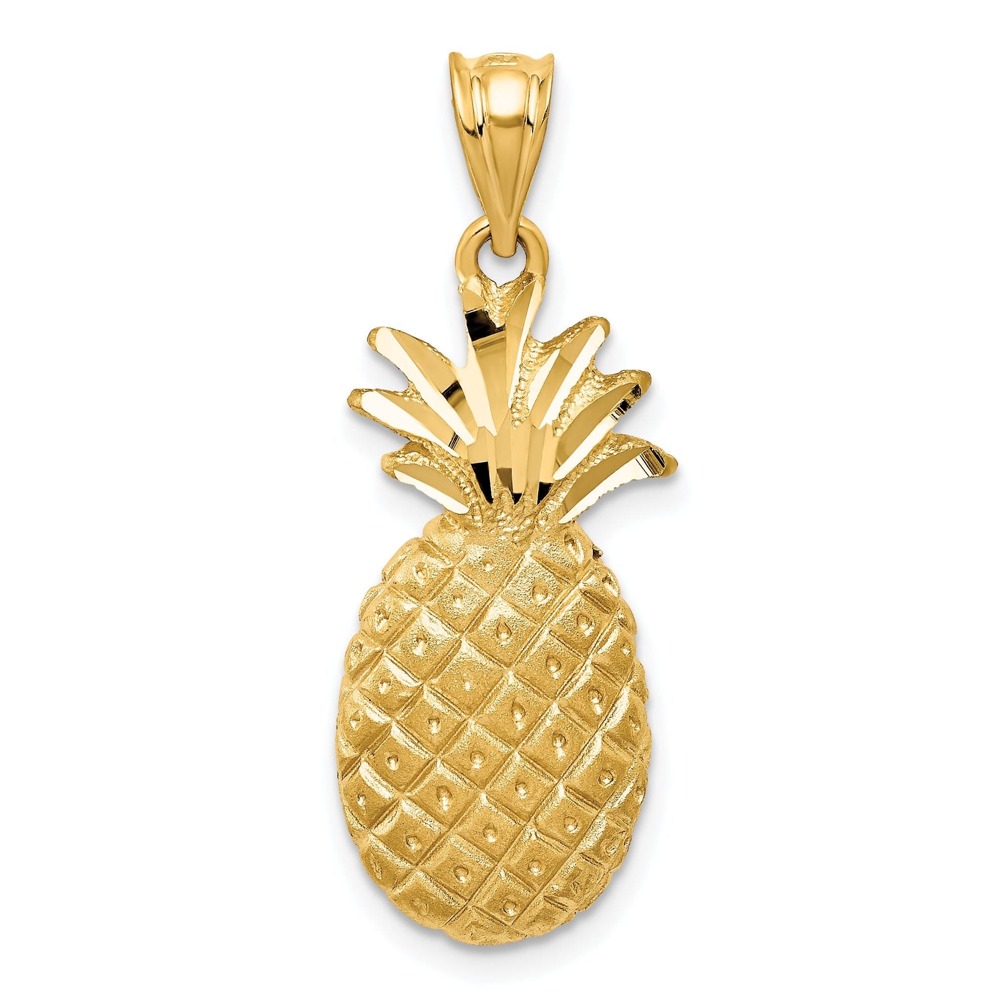 14K Gold Pineapple Charm with Diamond-Cut Details and Polished Finish