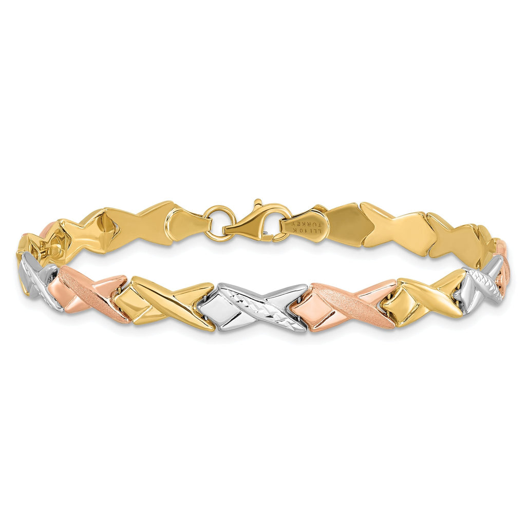 10k Tri-color Polished / Brushed and Diamond-cut  Bracelet