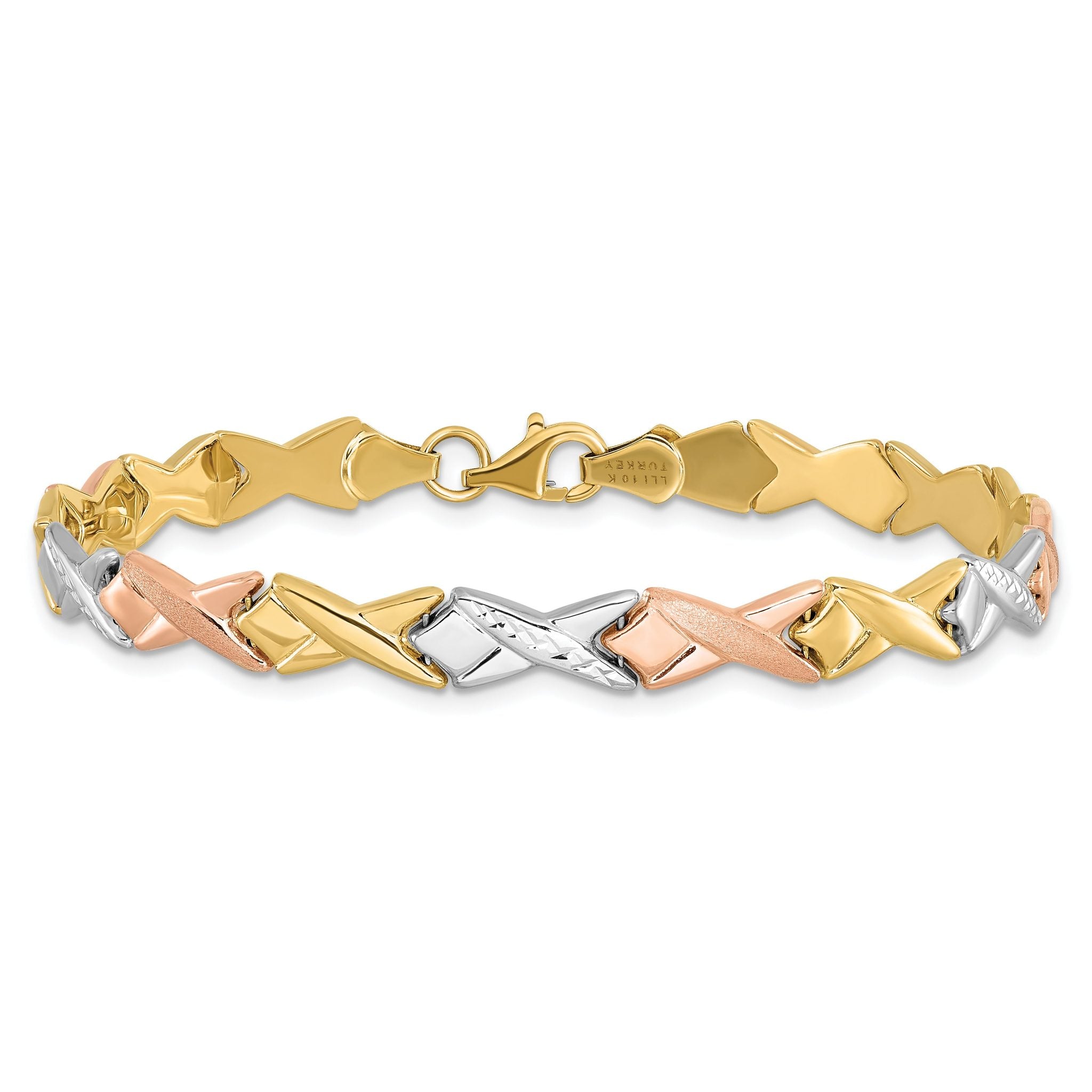 10k Tri-color Polished / Brushed and Diamond-cut  Bracelet