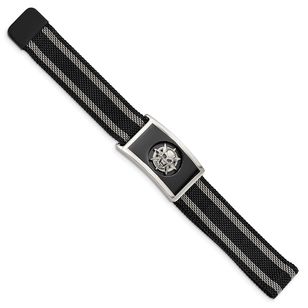 Stainless Steel Polished Black IP-plated Skull Mesh Adjustable Magnetic Clasp Bracelet