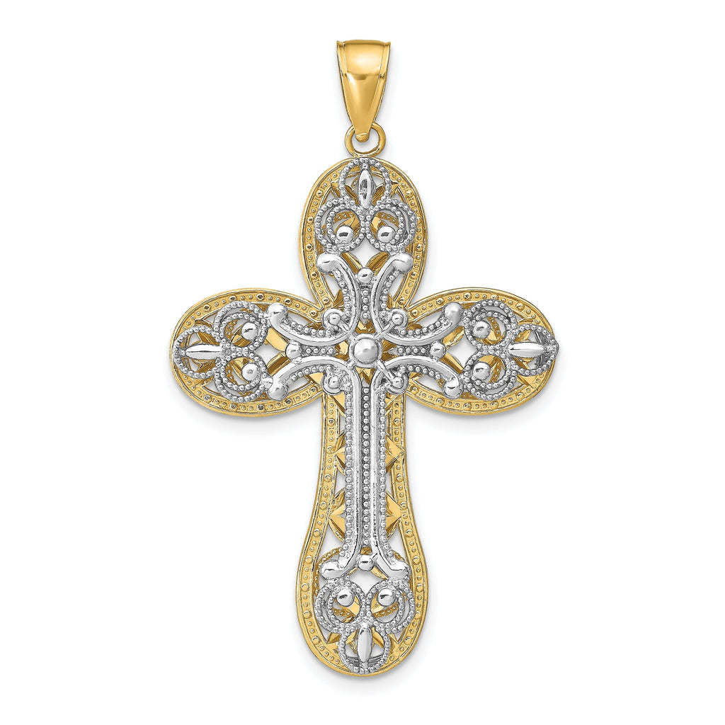 14K Two-Tone Gold Diamond-Cut Layered Cross Pendant  Elegant Religious Charm