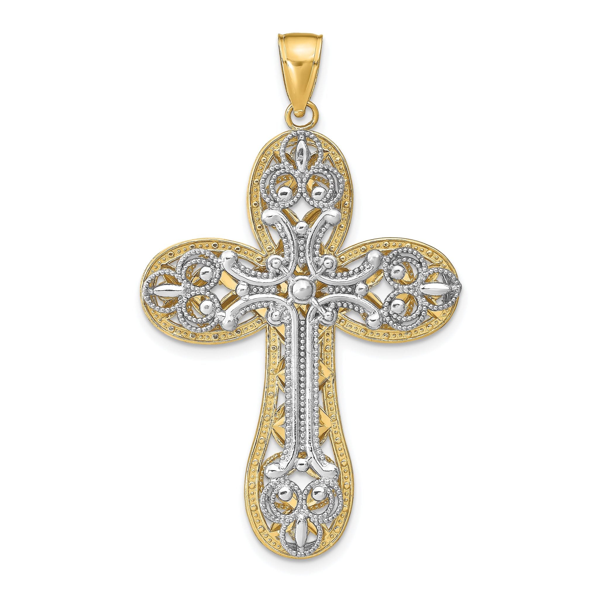 14K Two-Tone Gold Diamond-Cut Layered Cross Pendant  Elegant Religious Charm